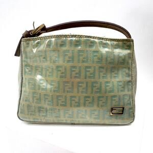 Fendi Green Monogram Open Top Handle Pochette Bag